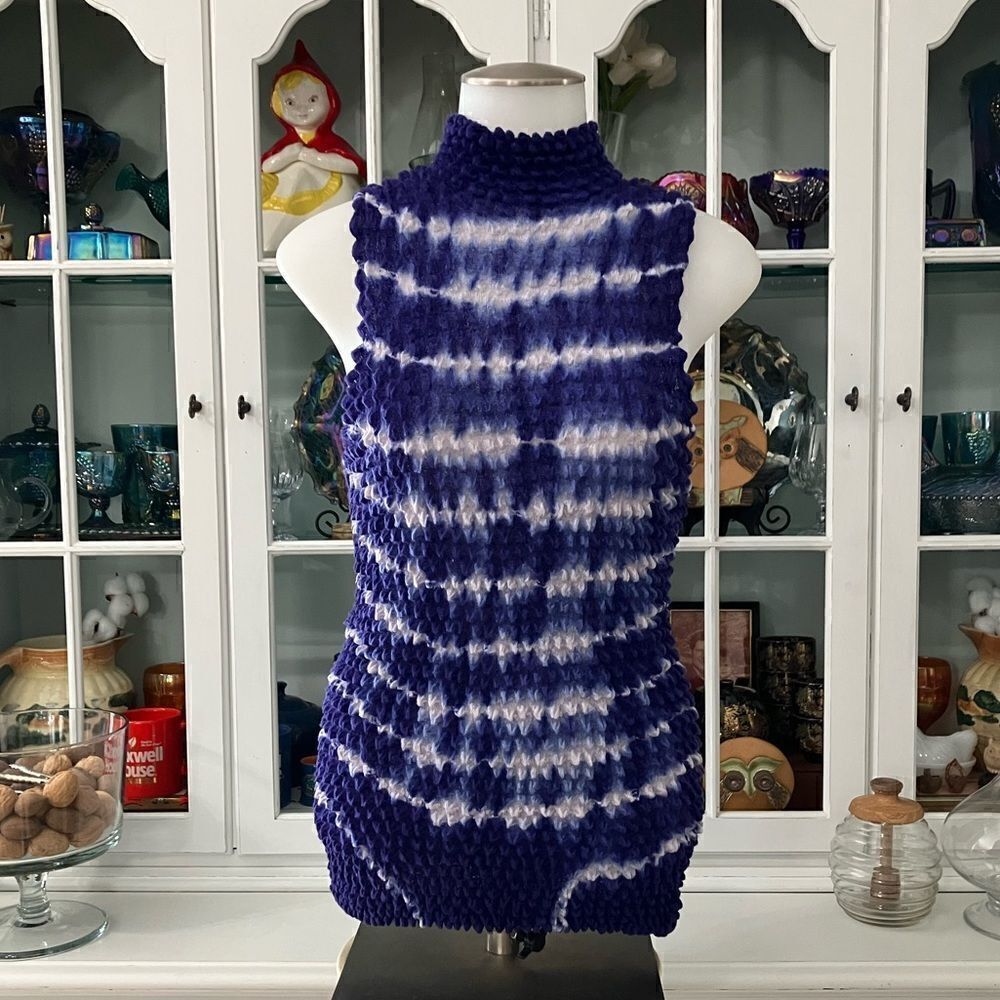 Purple White Tie-dye Crinkle Smocked Tank Top